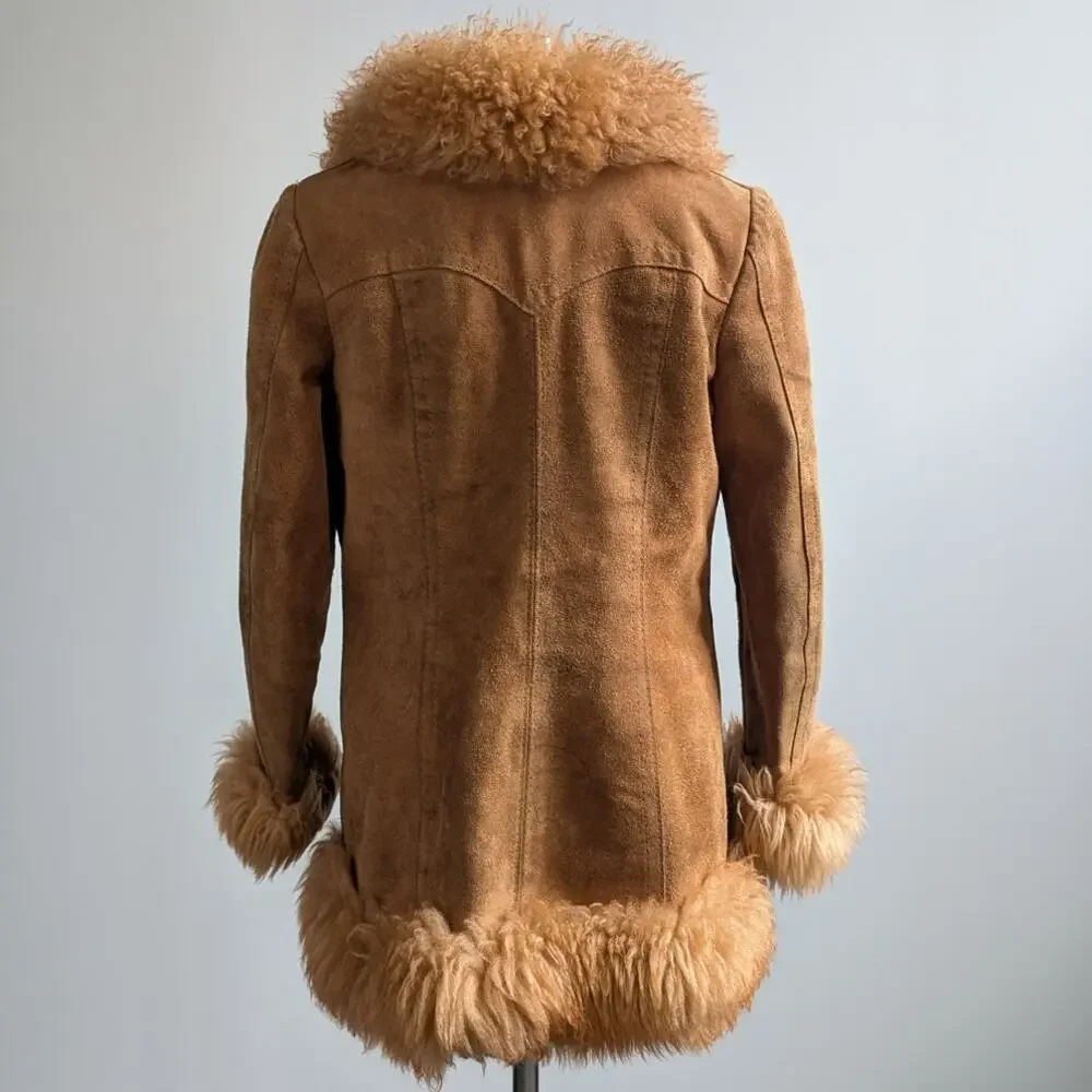 Vintage Rusty Orange Suede Penny Lane Jacket Leather Trench Coat Fur Coat Small - Picture 5 of 10